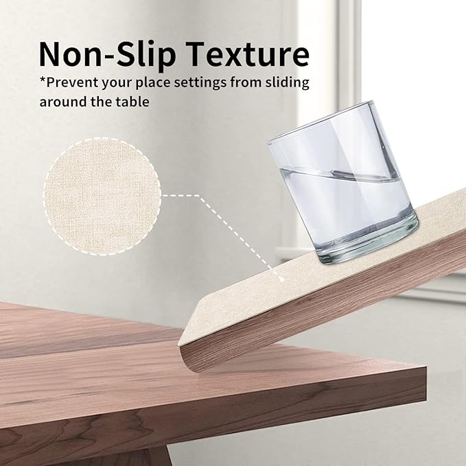 Maxpearl Faux Leather Placemats Set of 8 – Waterproof, Wipe Clean, Heat Resistant, Non-Slip Dining Table Mats for Indoor & Outdoor Use, 17”×12”, Beige