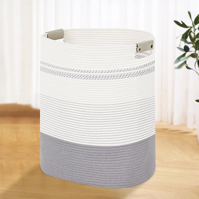 Laundry Basket with Handles - Blanket Basket & Hampers for Bedroom Aesthetic, Laundry Hamper & Blanket Storage for Living Room, Clothes Hamper, Tall, Large 17" x 14" x 22”, Grey