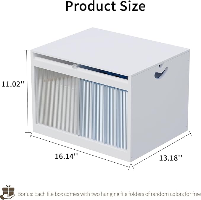 LONTAI White Bamboo Acrylic File Box with Hanging Folders, Letter/Legal Size, Dustproof, Home Office File Organizer