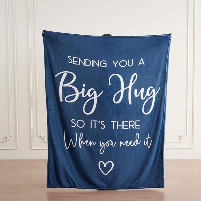 Lussena Thinking of You Gifts for Women Men – Get Well Blanket 50x60 Inch, Navy Flannel Comfort Hug Blanket, Sympathy Throw for After Surgery, Chemo, Illness, Recovery