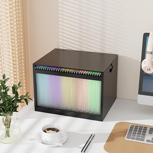 LONTAI Black Bamboo & Acrylic File Box with Removable Lid, Letter/Legal Size, Hanging Folders, Dustproof, Home Office Storage