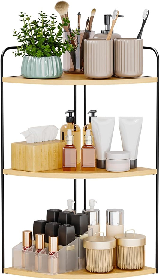 Forest Angle Bathroom Counter Organizer,Countertop Organizer,Vanity Organizers,Bathroom Storage,Bathroom Sink Caddy,Counter Shelf,Corner Counter,Corner Shelves(Black-Burlywood)