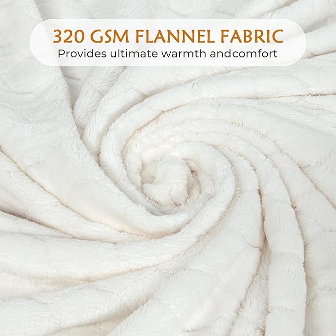 TOONOW Fleece Blanket Fuzzy Plush Throw Blanket 50" x 60", Super Soft Fluffy Bed Blanket Geometric Pattern Comfy Microfiber Flannel Blankets for Couch, Bed, Sofa, Cream White