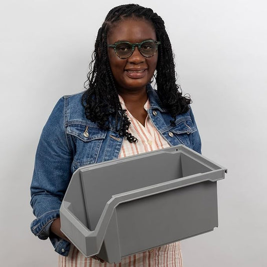 ReadySpace Plastic Containers for Organizing and Storage Bins for Closet, Kitchen, Office, Garage or Pantry Organization, Stackable Bins, Large (14.8" x 8" x 7"), 6-Pack, Grey