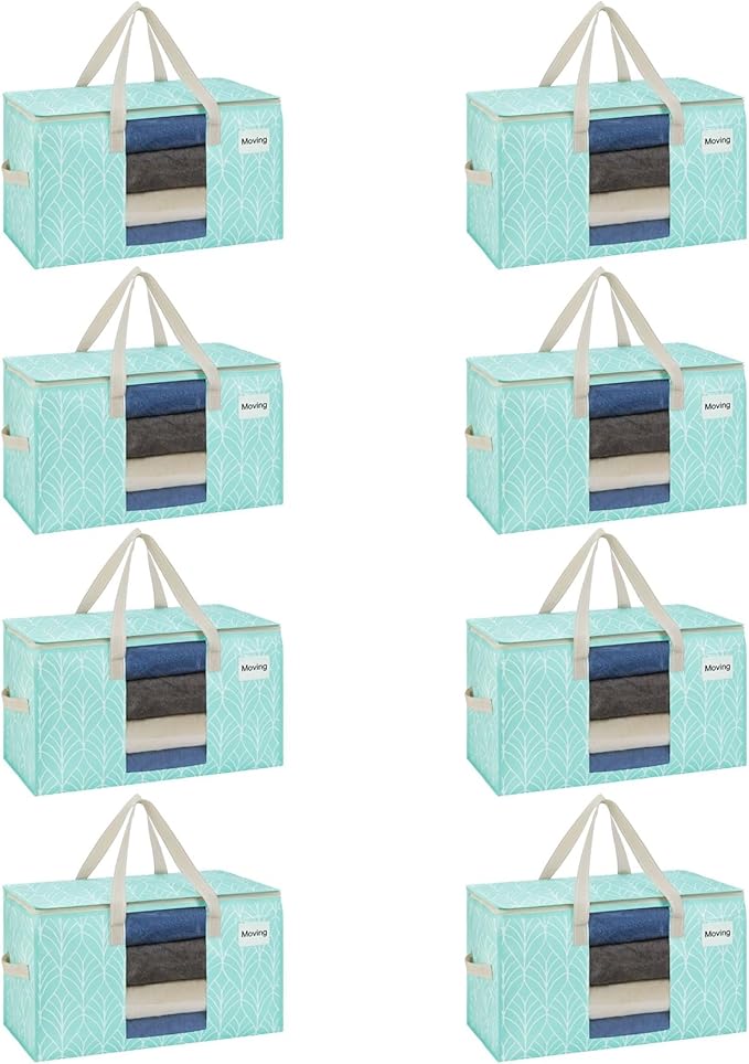 VENO 8 Pack Moving Bags, Storage Bins with lids, Packing Supplies for College, Alternative to Moving Boxes, Foldable, Heavy-Duty Tote (Evergreen, 8 Pack)