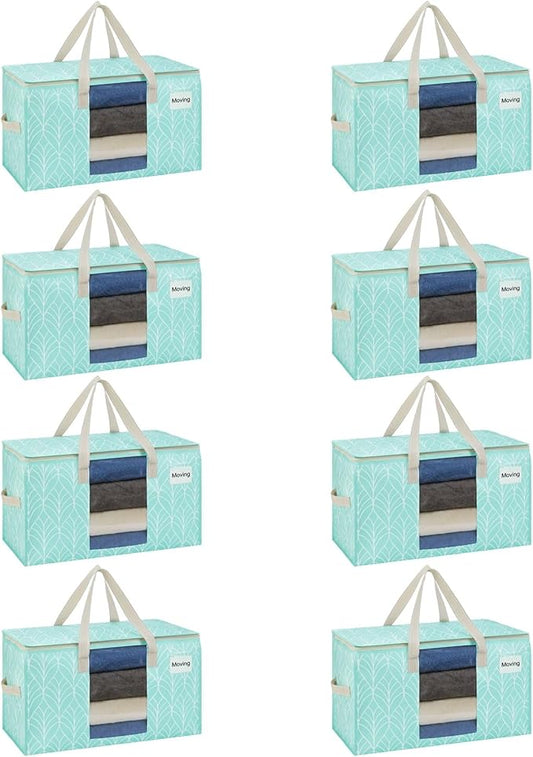 VENO 8 Pack Moving Bags, Storage Bins with lids, Packing Supplies for College, Alternative to Moving Boxes, Foldable, Heavy-Duty Tote (Evergreen, 8 Pack)