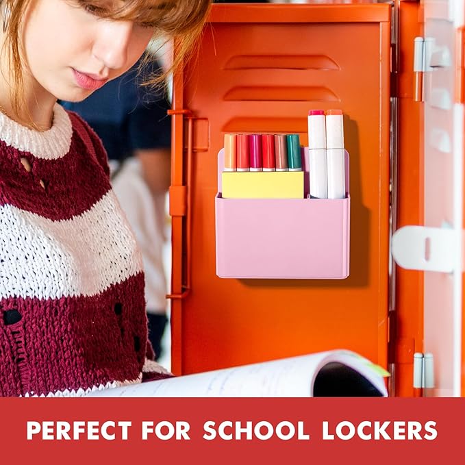 BEYGORM 2 Pack Plastic Magnetic Pen Holder for Refrigerator, Dry Erase Marker Holder for Whiteboard，Magnet School Locker Organizer Accessories, Pencil Cup, Pen Caddy, Classroom Organization(Pink)