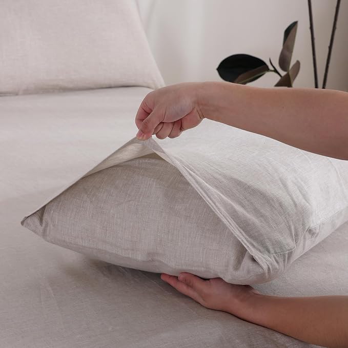 100% French Linen Pillowcase Set of 2, Breathable Envelope Closure Soft Linen Pillow Cover,Soft Luxury Hotel & Home Use, Gift