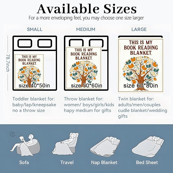 Book Tree Blanket, 60"x50" Flannel Cozy Lightweight Throw Blankets Gifts for Couch Bed Living Room Decor, Soft Blanket for Women Kids