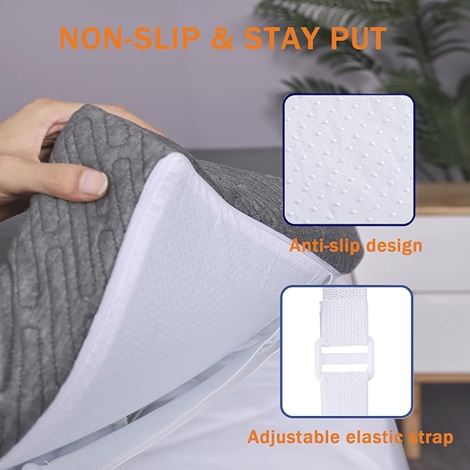 VALUXE 3 Inch Gel Memory Foam Mattress Topper King Size High Density Cooling Pad Pressure Relief Bed Topper Grey (with Removable & Washable Bamboo Cover)