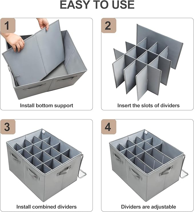 TOPIA HOME Shoe Organizer for Closet 2 Pack, Foldable Shoe Box with Adjustable Dividers and Clear Cover, Space Saving Shoe Storage Organizer Cabinet with Reinforced Handles, Fits 32 Pairs, Gray, TP12G