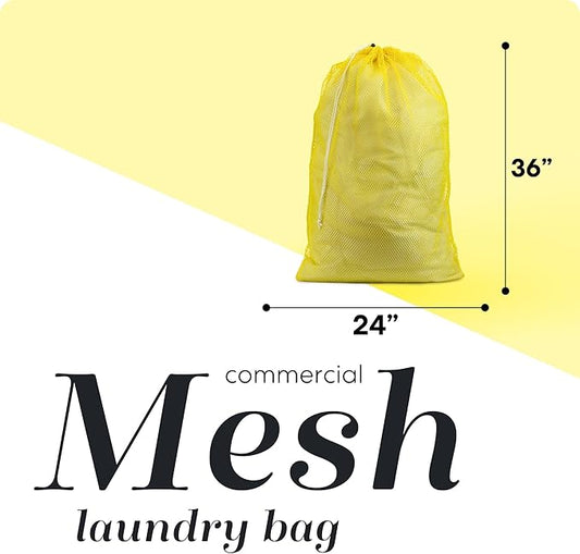 Handy Laundry Mesh XL Laundry Bags - Durable, Machine Washable with Secure Drawstring Closure - Perfect for College Dorms, Laundromats, Apartments (Yellow, Large 24" x 36", 2-Pack)
