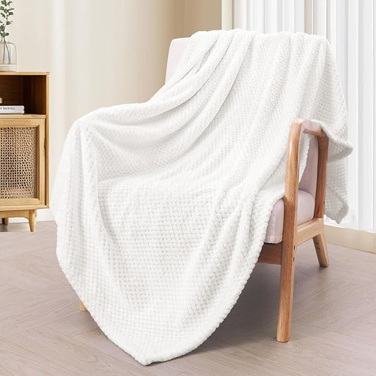 Exclusivo Mezcla Fleece Throw Blanket Extra Large, Super Soft and Warm Blankets for Couch, Sofa and Bed Waffle Textured, Cozy, Fuzzy and Lightweight (Off White, 50x70 Inches)