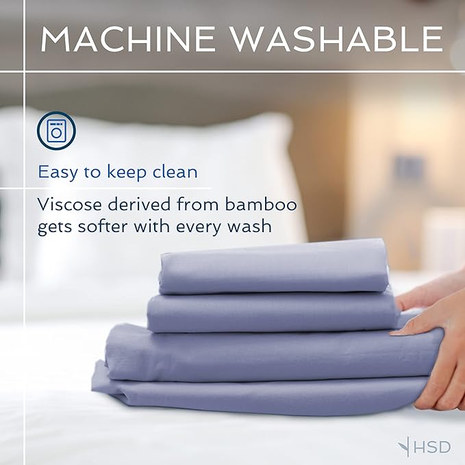 Hotel Sheets Direct 3 Piece Bed Sheet Set Twin Size, 100% Viscose Derived from Bamboo Sheets Set with 1 Pillowcase, Cooling & Breathable Luxury Bedding, Moisture-Wicking, Silky Soft Texture, Navy Blue