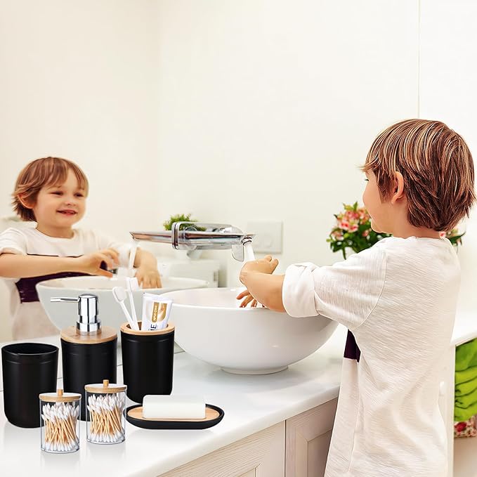 SLDIYWOW Black Bathroom Accessories-Bathroom Sets with Shower Curtain and Rugs, No Slip Bathroom Rugs Super Absorbent, Black Waterproof Shower Curtain with Hooks,Black Bathroom Sets Complete for Home