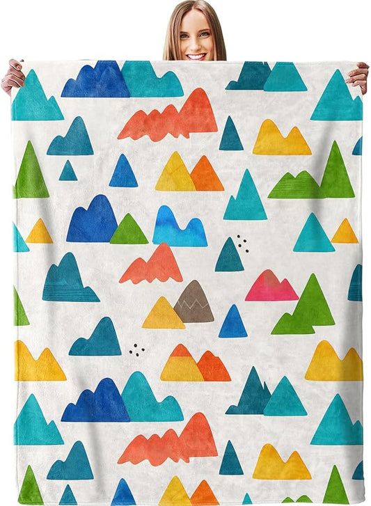 Colorful Mountain Blanket, Soft Lightweight Warm Cozy Flannel 80×60 inch Throw Blanket with Vibrant Abstract Nature Pattern for Couch, Travel, Bed, Outdoor, Home Decor, Gifts for Women Adults Kids