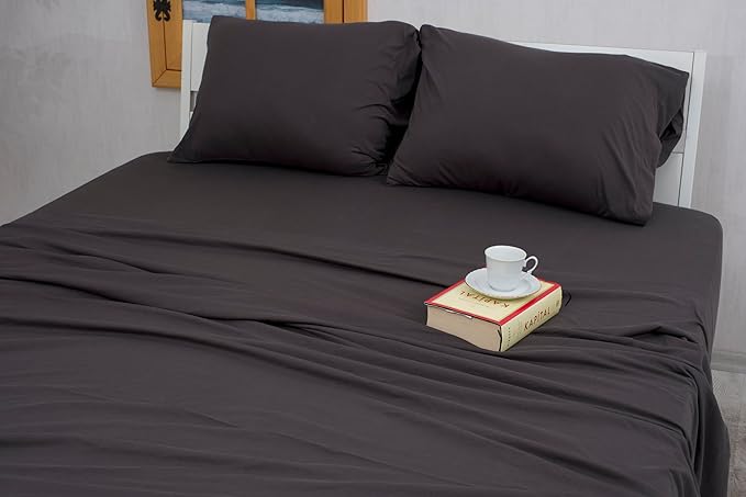 100% Cotton Flat Top Sheet Only - T-Shirt Fabric Jersey Knit - Extra Soft - Wrinkle Free - Machine Washable - Easy Fit - Breathable - Comfy (Anthracite, Queen)