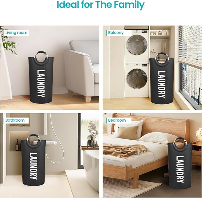 Miss Promation 90L Large Laundry Basket，Collapsible Laundry Basket Easy Storage，Waterproof Laundry Hamper，Clothes Hamper Stands Up Well (Black, M)