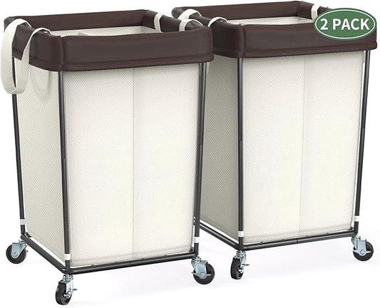 2PK Rolling Laundry Basket with Wheels, Laundry Hamper with Wheels Laundry Sorter Cart, Narrow Slim Clothes Hamper Organizer with Sturdy Metal Frame