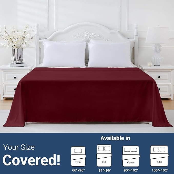 Bulk Twin Flat Sheets Only, 6 Pack Quick Sort Top Bed Sheet, Color-Coded Label Threads, Wrinkle-Free Shrinkage Durable Microfiber Hotel Motel Airb&bs Essentials for Hosts (66"x96",Burgundy)