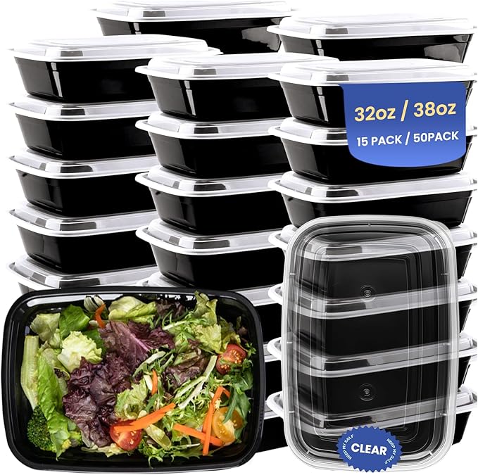 Eco Maicoco 38oz Meal Prep Containers 15 Pack, BPA Free Food Storage Containers with Lids Reusable Stackable, Microwave/Dishwasher/Freezer Safe To Go Food Containers