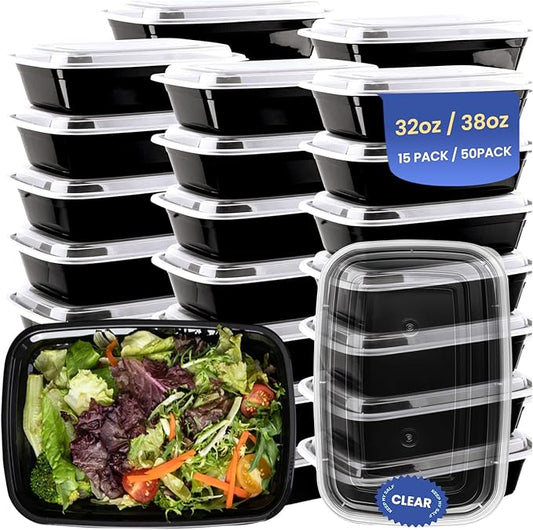 Eco Maicoco 38oz Meal Prep Containers 15 Pack, BPA Free Food Storage Containers with Lids Reusable Stackable, Microwave/Dishwasher/Freezer Safe To Go Food Containers