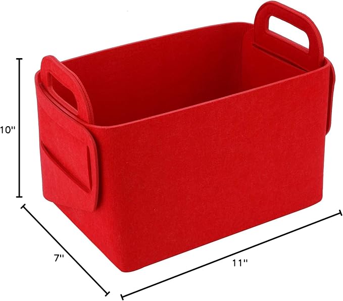 Minoisome Storage Basket Felt Storage Bin Collapsible& Convenient Box Organizer with Carry Handles for Office Bedroom Closet Babies Nursery Toys Laundry (Red, 15.7inch（L）×11inch（W）×10inch（H）)