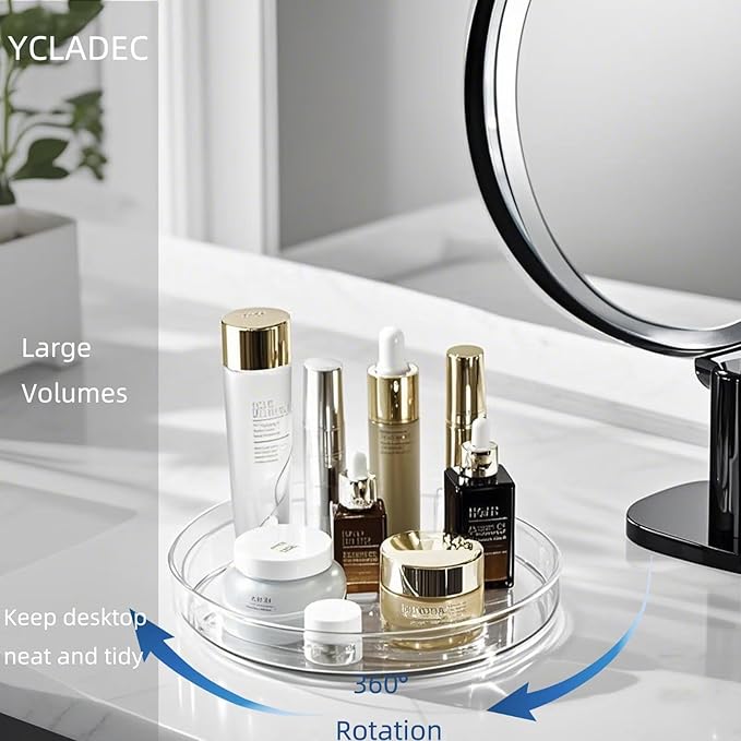 YCLADEC 4 Pack Lazy Susan 9.2" Inch Turntable Organizer Pantry Organization and Storage Container Bins Spice Rack Cabinet Rotating Condiment for Pantry Kitchen Vanity Bathroom Jewelry Holder Clear