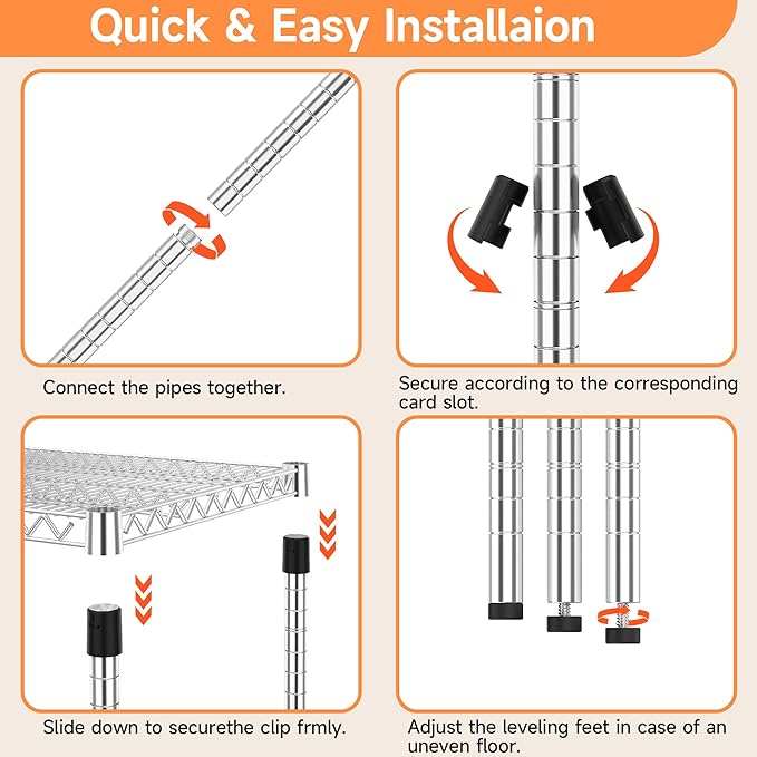 M MZG 4 Tiers Storage Shelves Load 1400LBS, Metal Shelving Wire Metal Shelving Unit Shelves for Storage Adjustable Garage Shelving for Pantry Kitchen Garage Chrome 17.7" D x 47.3" W x 62.7" H