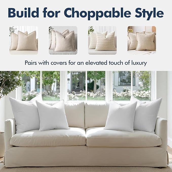 MIULEE 18x18 Pillow Inserts, Pack of 2 Down Feather Premium Throw Pillows with Cotton Fabric for Bed Couch Living Room Sofa