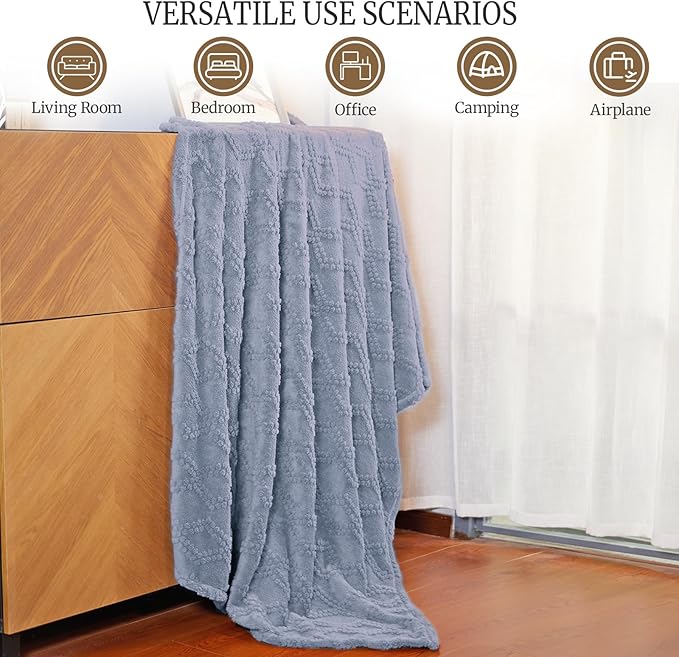BYKOSY Jacquard Boho Fleece Throw Blanket-Cozy Fluffy Soft Lightweight Fuzzy Fall Blanket for Sofa, Couch, Bed, Chair & Car, Gifts for Teen Girls, Women & Men, Home and Dorm Decor, Gray, 50" x 70"