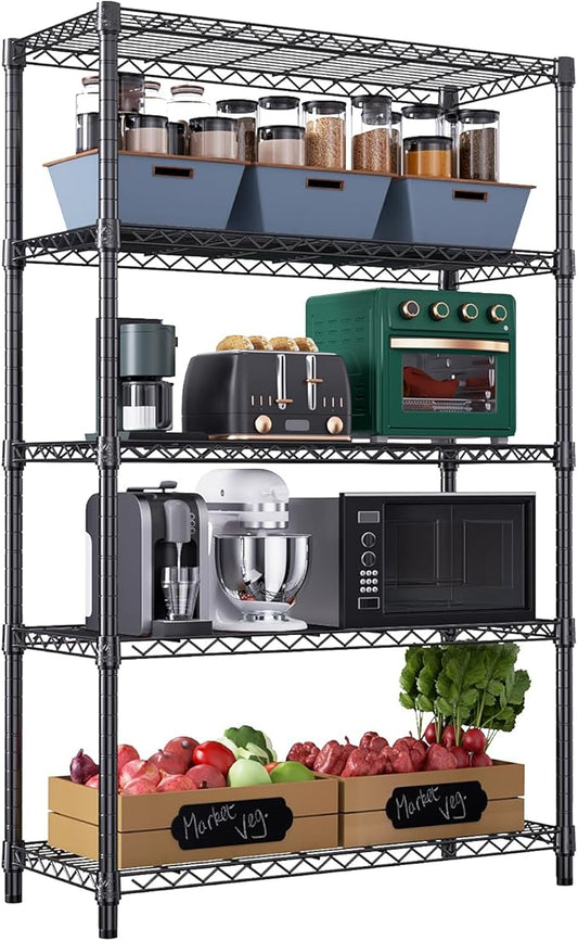 M MZG 1750 lbs Steel Storage Shelving 5-Tier Utility Shelving Unit Steel Organizer Wire Rack for Home,Kitchen,Office,Garage, 1750 LBS Capacity 17.7" D x 47.2" W x 72.3" H