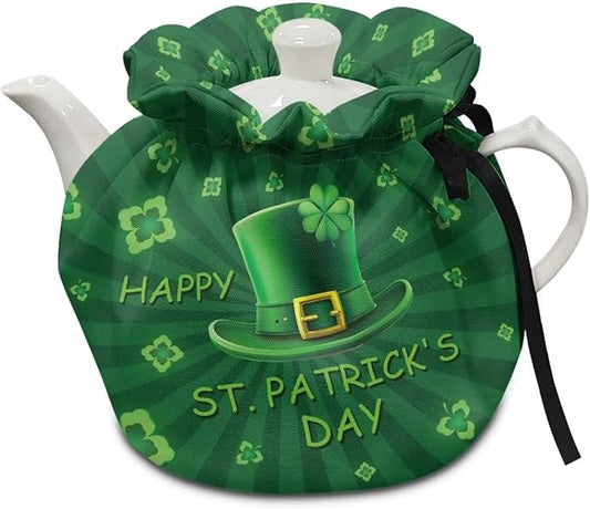 Green Hat Tea Pot Tea Kettle Decorative Cover Insulated St Patrick's Dust Bag Drawstring Tea Kettle Covers Teacup Covers Insulated Drop-Proof Shock-Proof Decoration