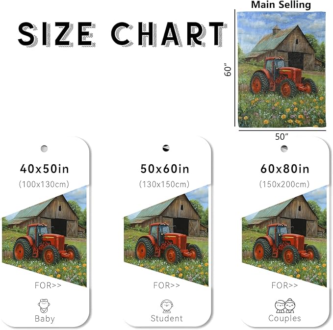wyxdwh Red Tractor & Vintage Barn Blanket, Cozy Flannel Classic Farm Scene Throw Blanket for Couch Outdoor, Plush Soft Lightweight Travel Blankets for Bed Decor and Gifts, for Women Adults 40"x50"