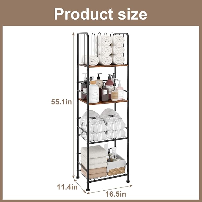 Towel Rack Free Standing 4-Tier M-Shaped Detachable Dividers, Durable Metal Towel Holder, Pool Items Holder, Space-Saving Storage Organizer, Modern Bath Towel Shelf for Bathroom Patent Pending