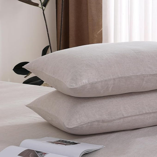 100% French Linen Pillowcase Set of 2, Breathable Envelope Closure Soft Linen Pillow Cover,Soft Luxury Hotel & Home Use, Gift