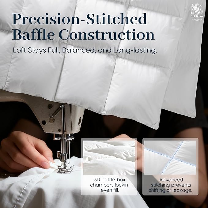 Goose Down Fiber Comforter Oversized King – All-Season Hotel Quality Duvet Insert, High Fill Power, Ultra Soft 100% Cotton, Box-Stitched, Breathable, Lightweight Luxurious White Bedding, 98"x 120"