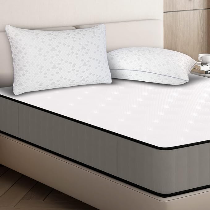 HIMOON Shredded Memory Foam Pillows, Medium Firm Queen Size Pillows 2 Pack,Couples Bed Pillows for Side Back Stomach Sleepers Set of 2