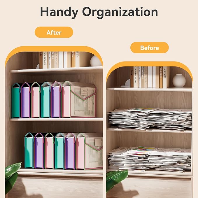 ABC life 6 Pack File Folder, Large Capacity Folders for Documents, Document Folder with Snap Closure, Color-Bordered Expanding File Folders, Folder Organizer Fit Letter/A4 Size - Clear Black