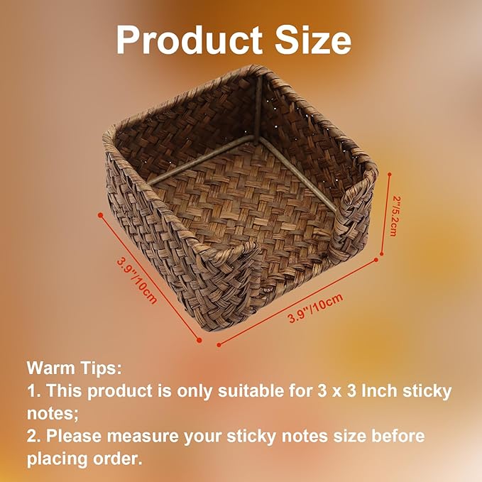 Shonmogar Sticky Note Holder Seagrass Post It Note Dispenser, 3 x 3 Inch Woven Sticky Note Dispenser, Farmhouse Post It Holder for Desk Home Office Decor, Coffee