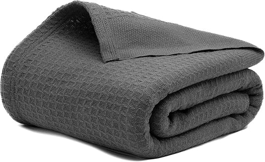 Salt Earth 100% Cotton Throw Blanket, Twin, 68"x92" Waffle Throws for Home, Bedrooms, Outdoor and Cozy Couch, Modern Bed Room Decor Blankets, Lightweight,All Season Western Blanket (Charcoal Grey)