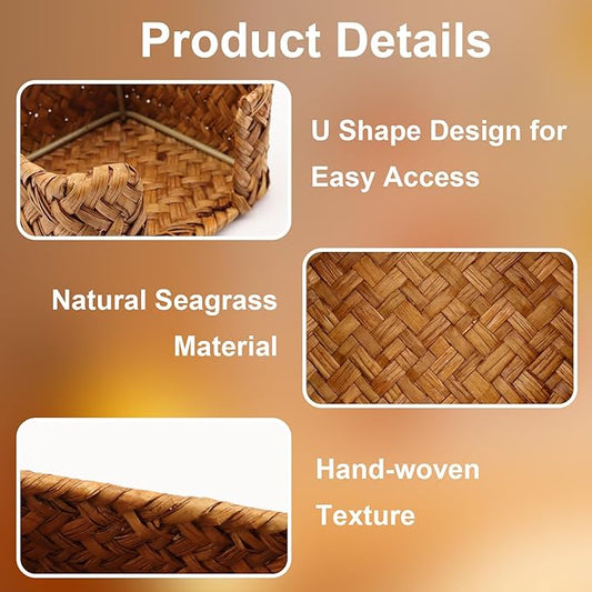 Shonmogar Sticky Note Holder Seagrass Post It Note Dispenser, 3 x 3 Inch Woven Sticky Note Dispenser, Farmhouse Post It Holder for Desk Home Office Decor, Caramel