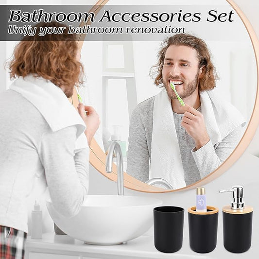 SLDIYWOW Black Bathroom Accessories-Bathroom Sets with Shower Curtain and Rugs, No Slip Bathroom Rugs Super Absorbent, Black Waterproof Shower Curtain with Hooks,Black Bathroom Sets Complete for Home