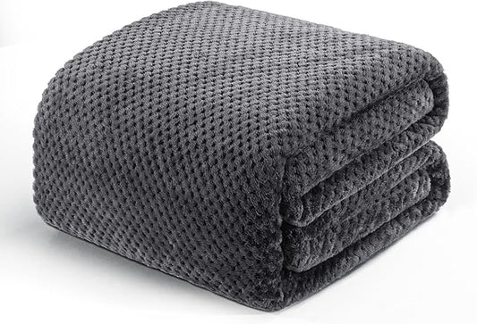 Exclusivo Mezcla Fleece Bed Blanket Queen Size, Super Soft and Warm Blankets for Couch, Sofa and Bed Waffle Textured, Cozy, Fuzzy and Lightweight (Dark Grey, 90x90 Inches)