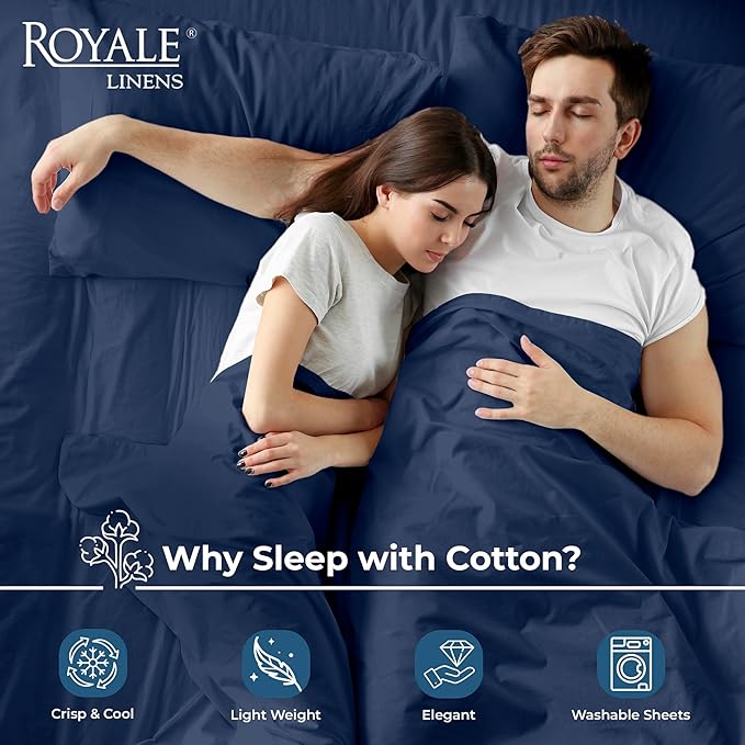 Royale Linens 100% Organic Cotton Twin XL Flat Sheet Only - Super Soft - Percale Top Sheets - Twin XL Flat Sheet Sold Separately - Breathable, Cool & Crisp Navy Sheets Only (66" x 102", Navy)