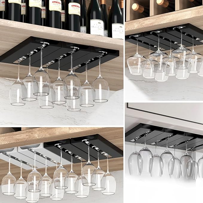 DESONAUT 2 Pcs Wine Glass Holder Under Shelf or Cabinet Punch-free,Stemware Rack Glassware Drying Storage Hanger for Kitchen,Bar and Restaurant (White)