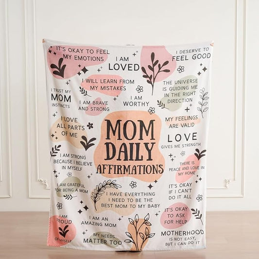 New Mom Gift Blanket 50x60 Inch – Soft Cozy Throw with Inspirational Words, Postpartum Gifts for New Mothers, Mother’s Day Birthday