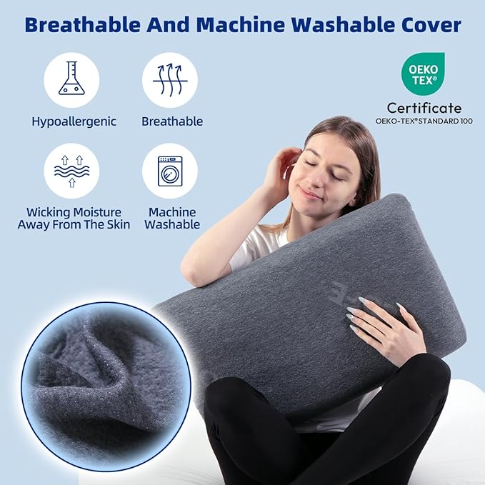 LOFE Adjustable Thin Memory Foam Pillow - 4 Heights from 1.2 to 4.8in, Cervical Pillow for Neck Pain Relief, CertiPUR-US Neck Support Pillow for Side Sleepers, Back/Stomach Sleepers, a Removable Cover