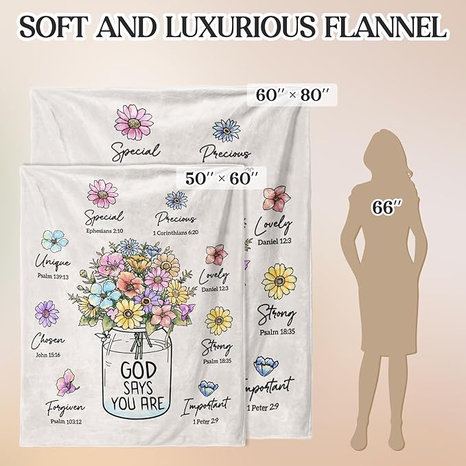Christian Gifts for Women, 60 x 80“ Christian Blanket with Flowers, Inspiration Gifts for Women, Encouragement Religious Gifts, Faith Birthday Blanket for Women, Mothers Day Christmas Easter