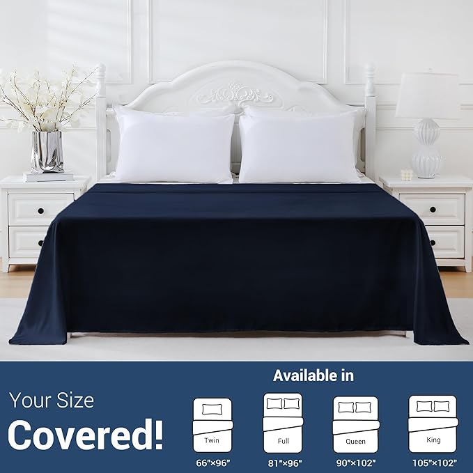 Bulk Twin Flat Sheets Only, 6 Pack Quick Sort Top Bed Sheet, Color-Coded Label Threads, Wrinkle-Free Shrinkage Durable Microfiber Hotel Motel Airb&bs Essentials for Hosts (66"x96",Navy Blue)